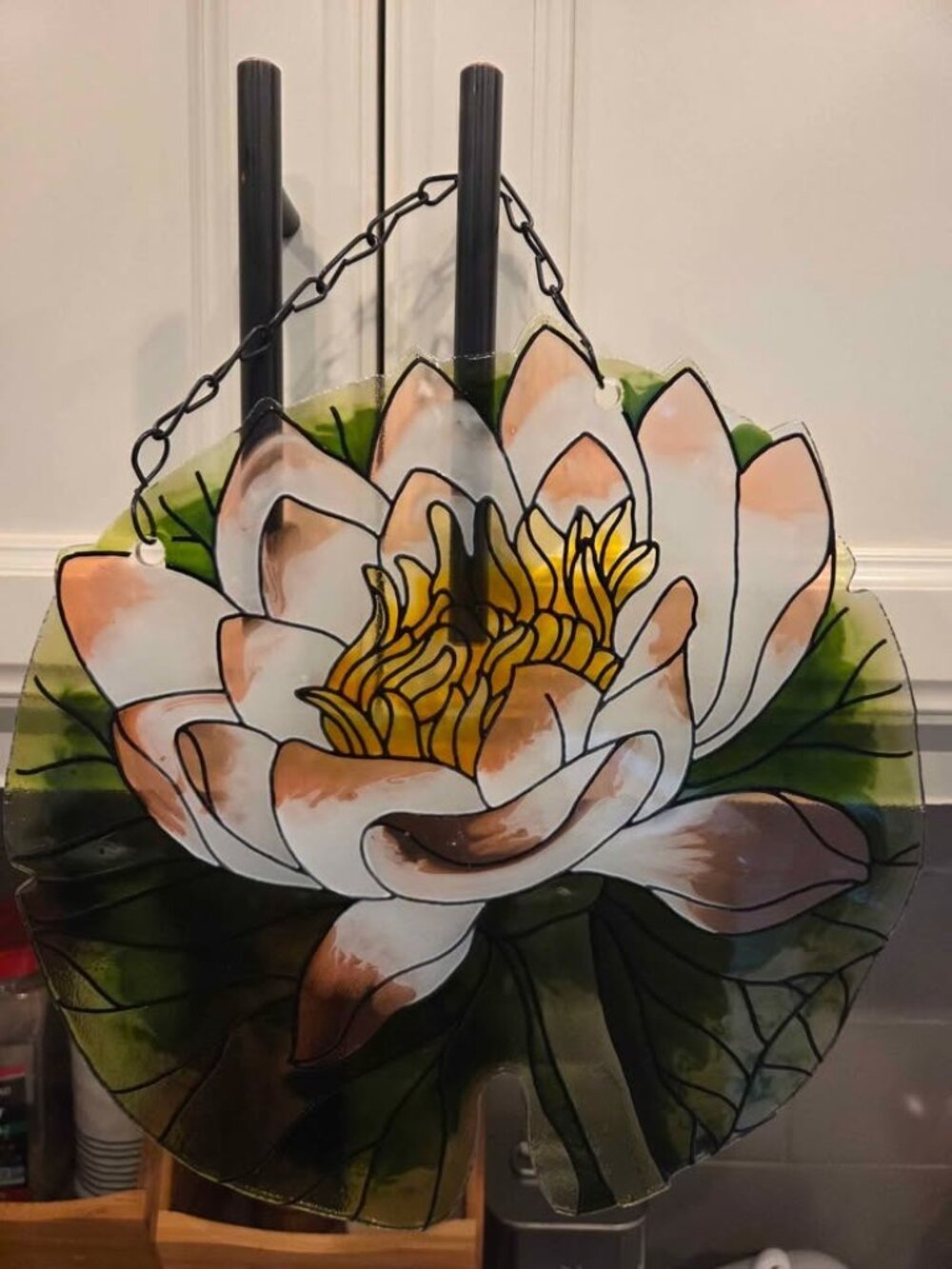 Ashland Lily Pond Wall Decor piece, which is a stained glass-style floral hangin
